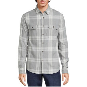 George Men's Size 3XL (54-56) Long Sleeve Flannel Shirt Medium Grey Plaid